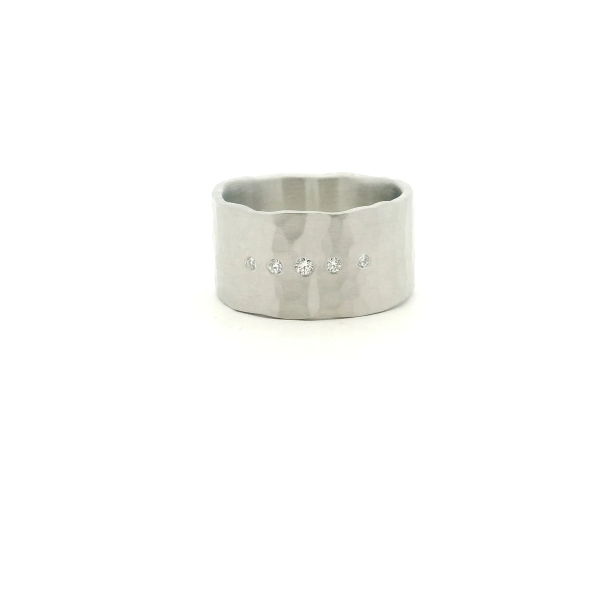 Wide Hammered Platinum and Diamond Band