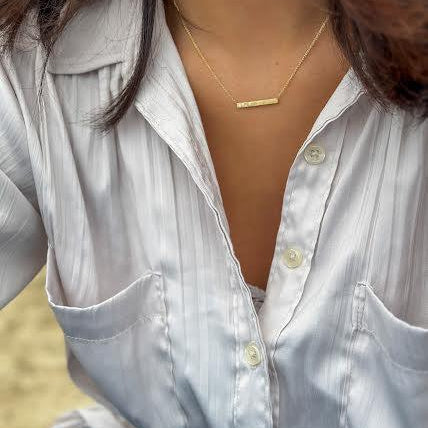 18 karat Yellow Gold and Diamond Hammered Bar Necklace