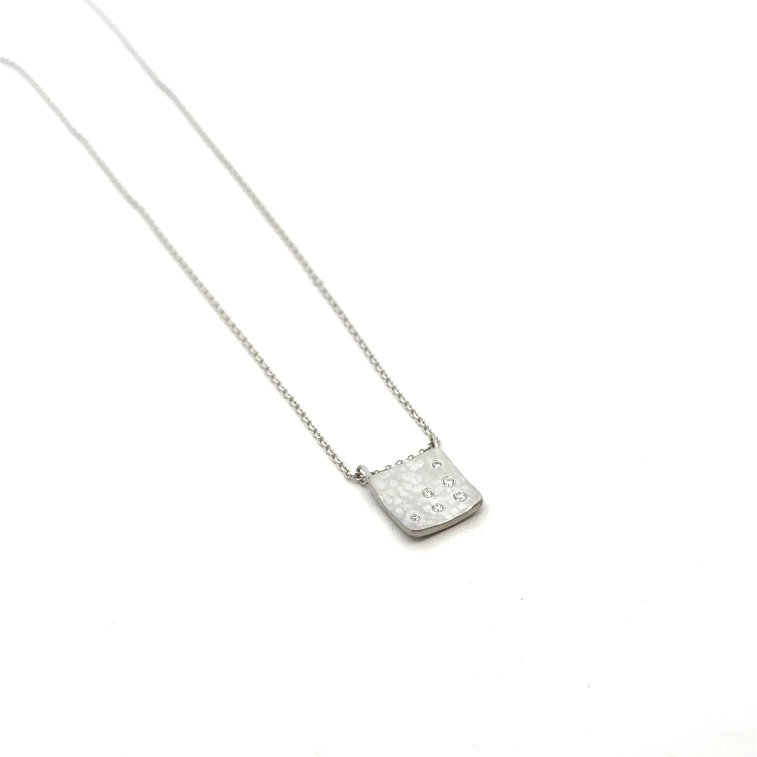 Platinum and Diamond Hammered Cushion Necklace