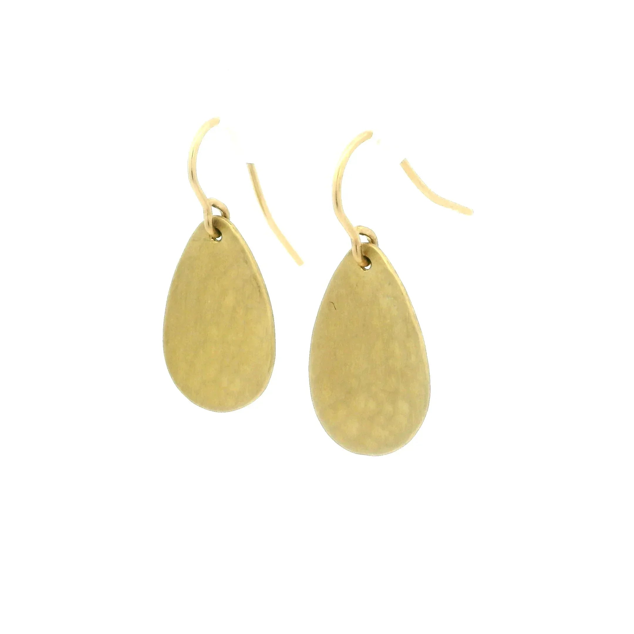 18 karat Yellow Gold Hammered Pear Earrings