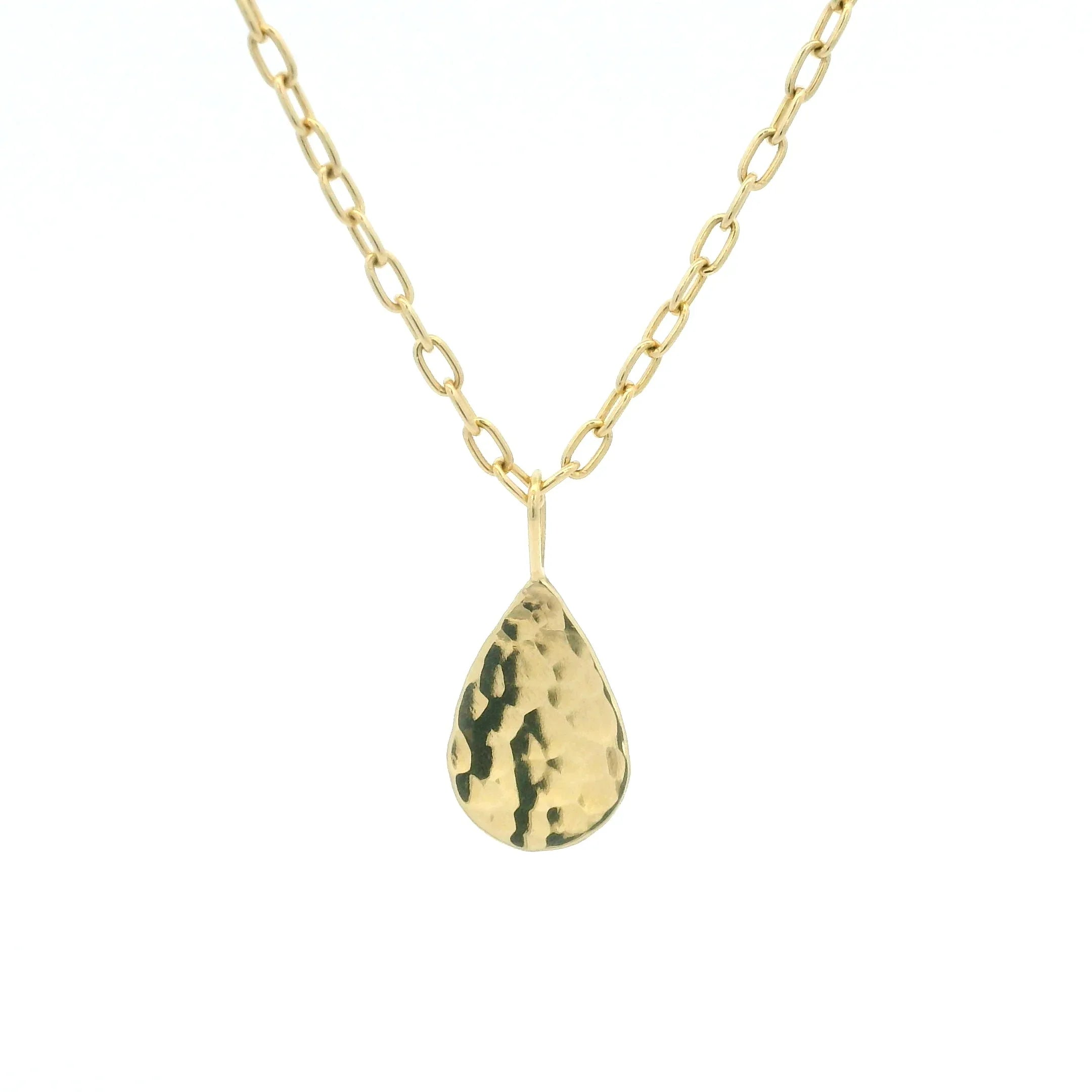 Yellow Gold Hammered Pear Pendant