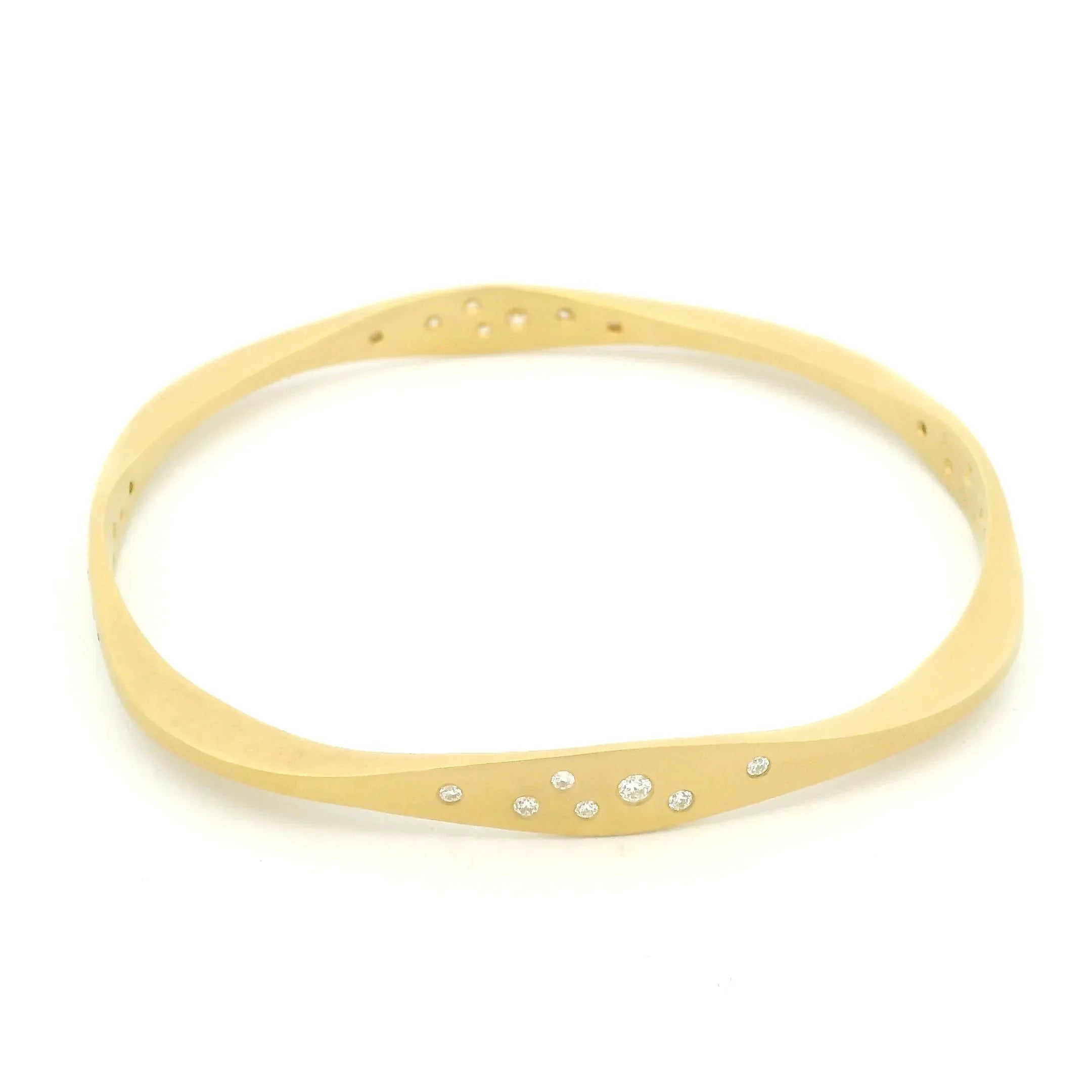 Yellow Gold 7 Diamond Sided Bangle