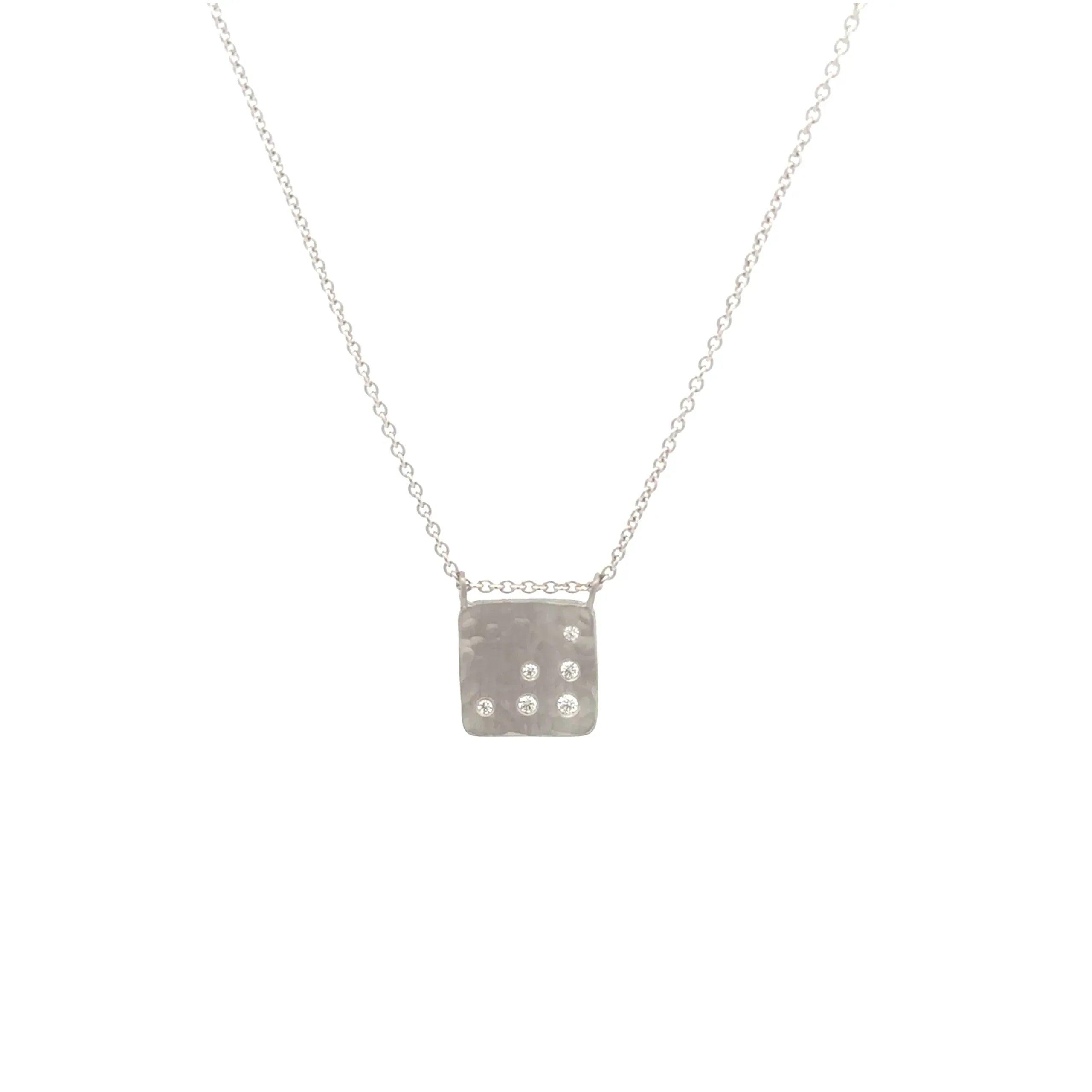 Platinum and Diamond Hammered Cushion Necklace