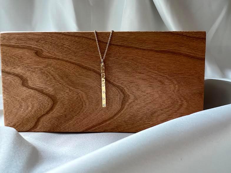 18 karat Yellow Gold and Diamond Hammered Bar Pendant