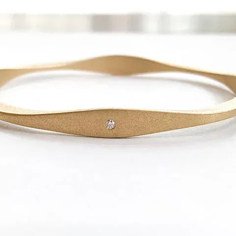 18 Karat Yellow Gold and Diamond Hand-forged Bangle