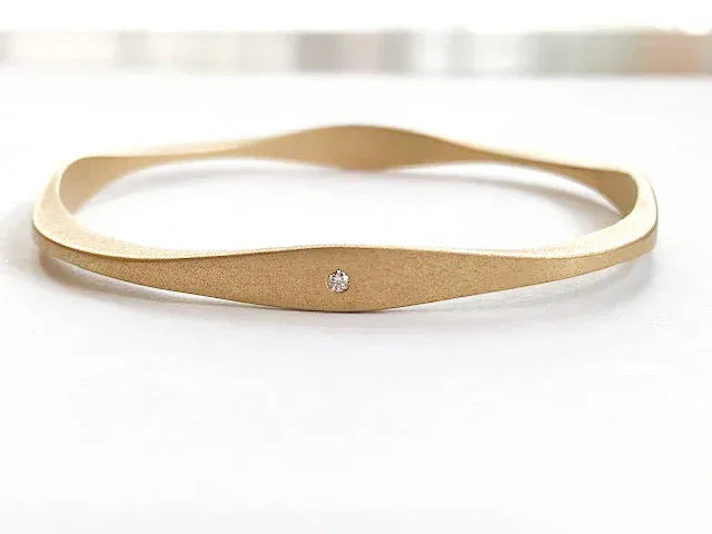 18 Karat Yellow Gold and Diamond Hand-forged Bangle