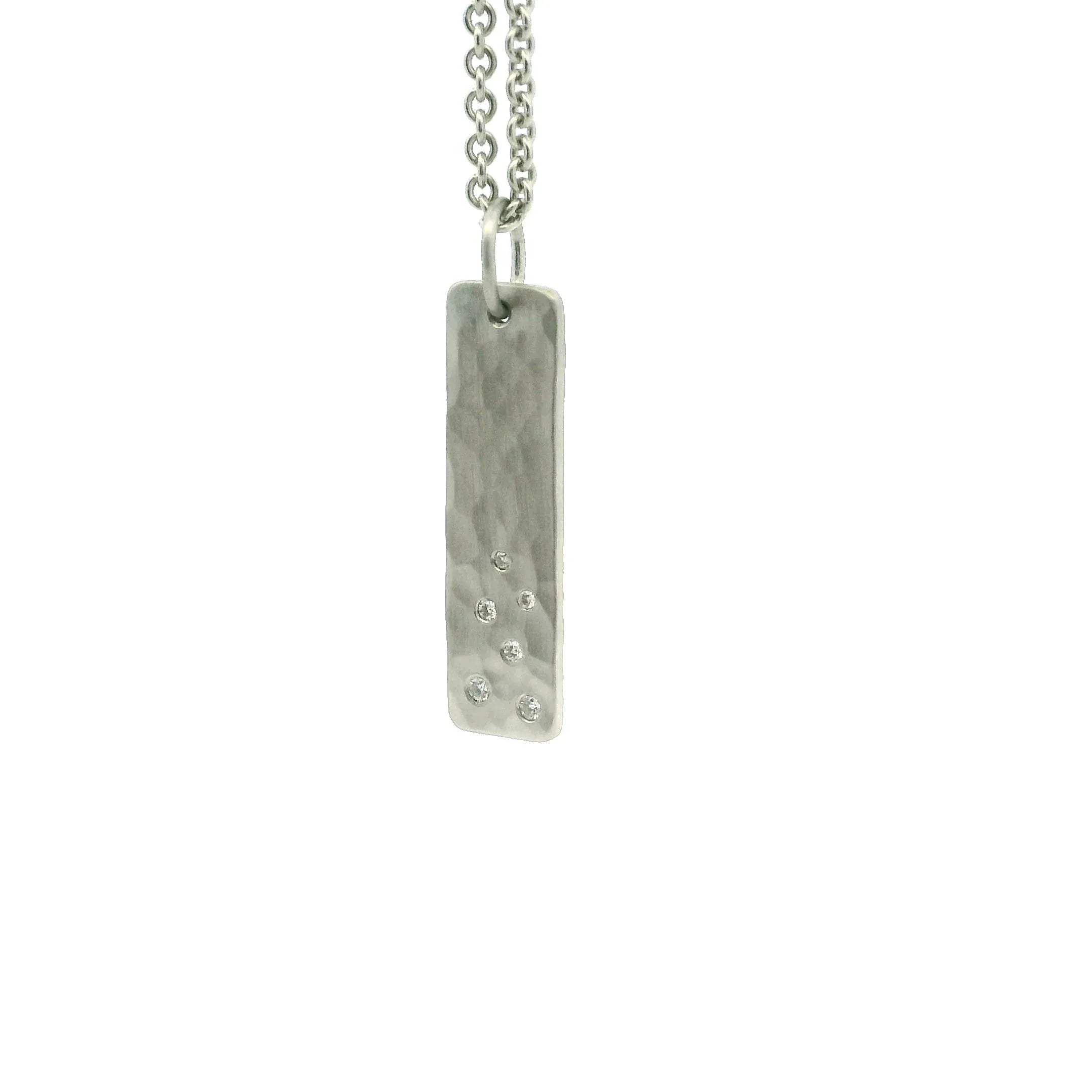 Platinum Diamond Hammered Bar Pendant