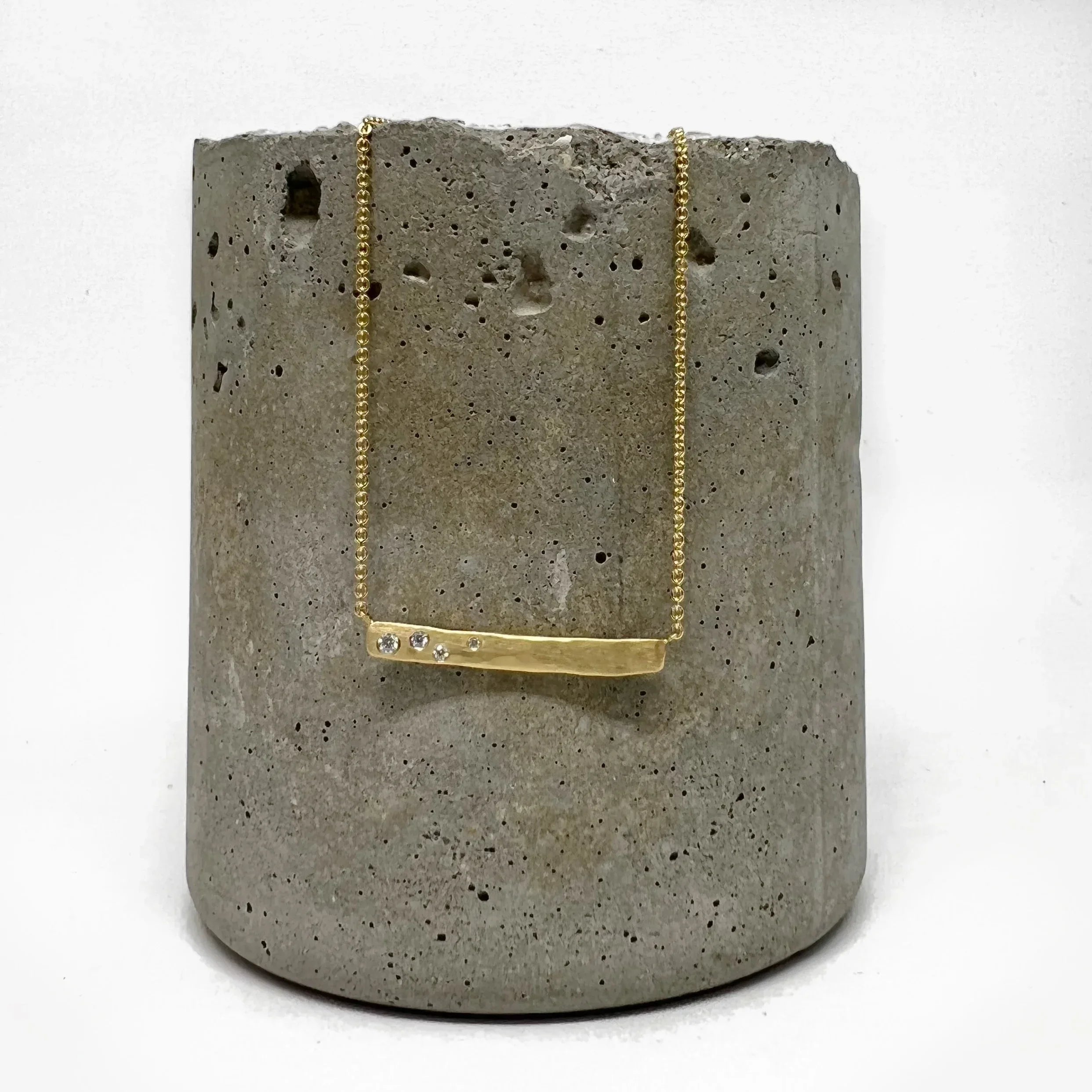 18 karat Yellow Gold and Diamond Hammered Bar Necklace