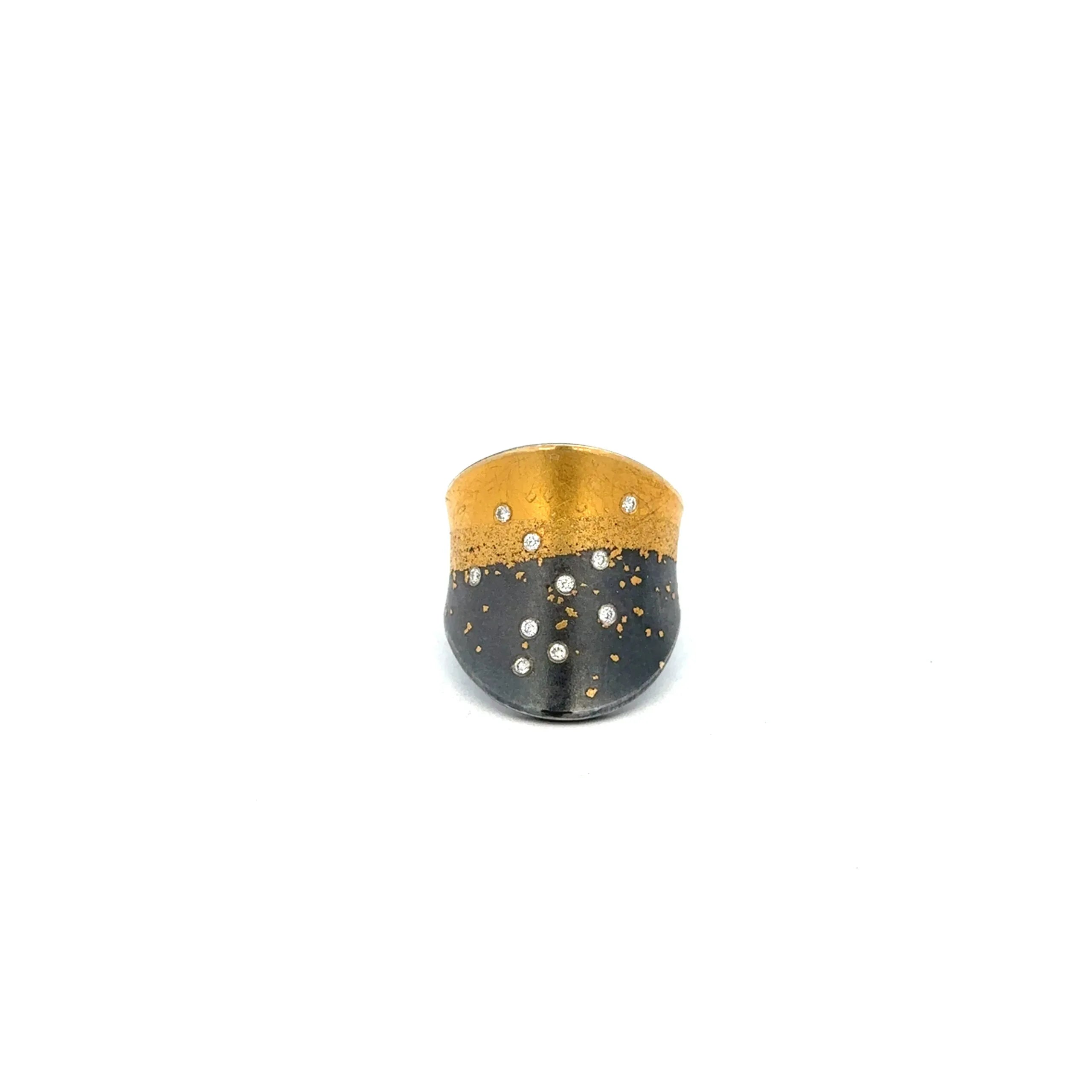Sterling Silver, 24Ct Gold and Diamond Ring