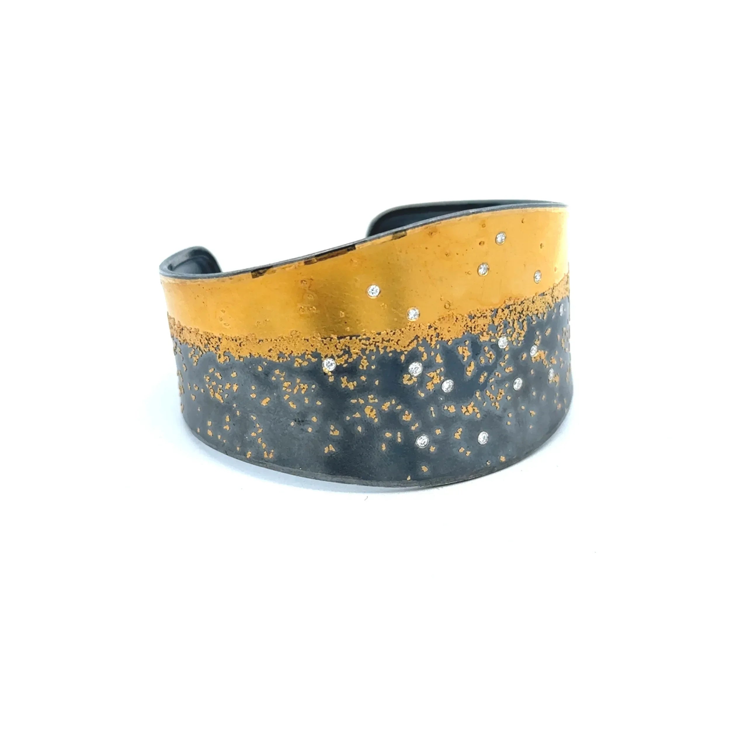 Yellow Gold and Silver Diamond Cuff Bracelet