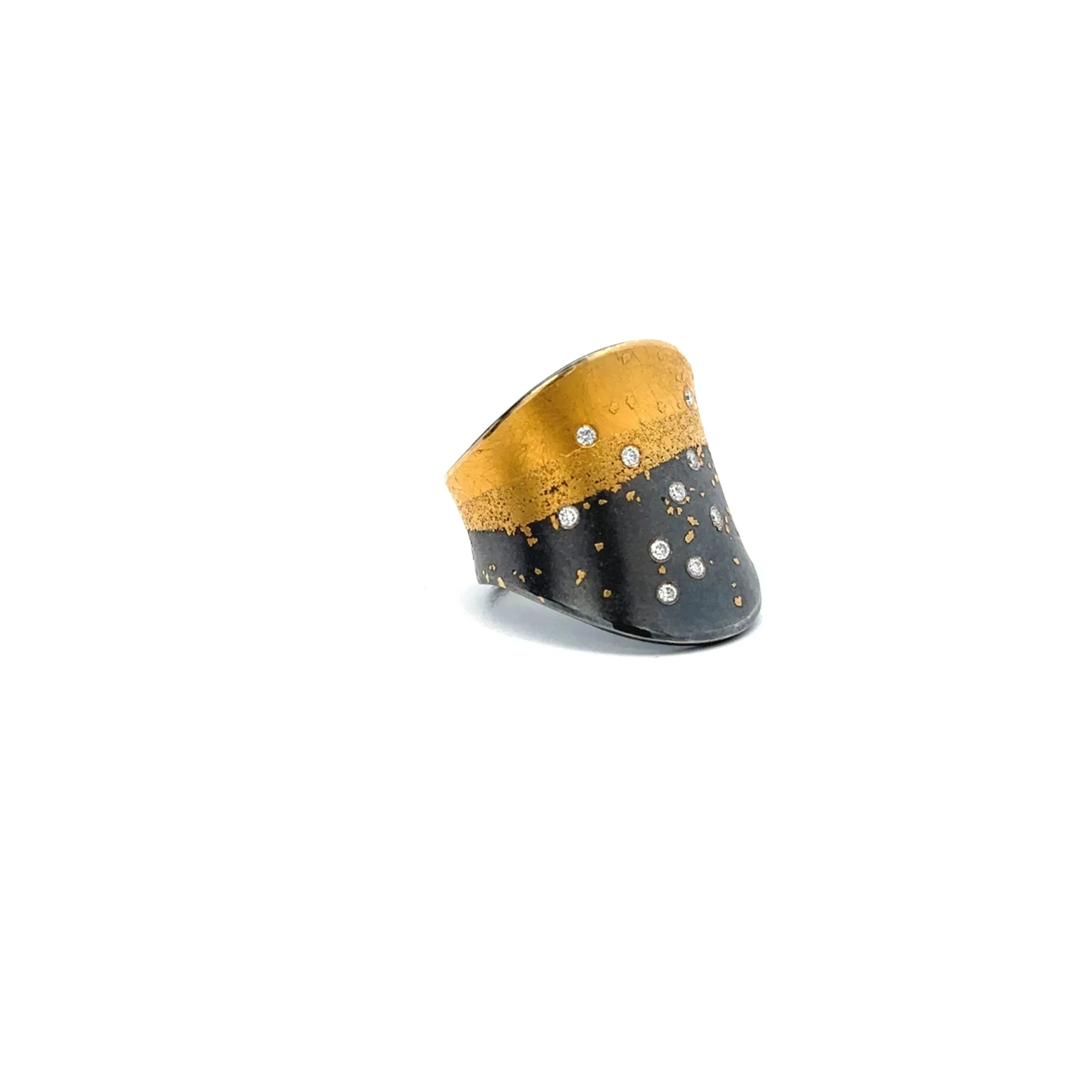 Sterling Silver, 24Ct Gold and Diamond Ring