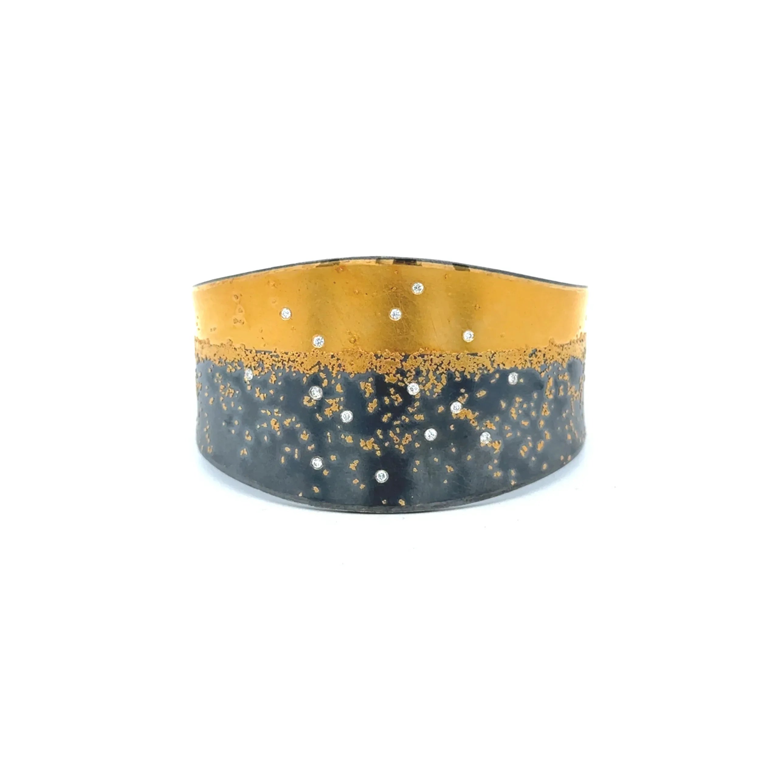 Yellow Gold and Silver Diamond Cuff Bracelet