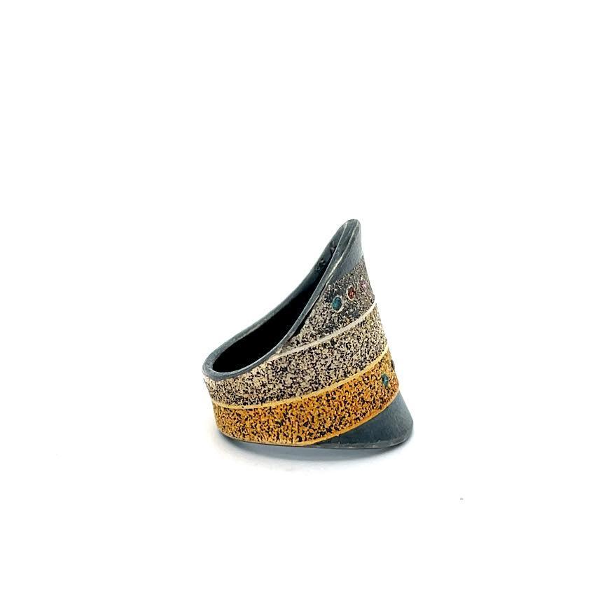Yellow Gold and Silver Colorful Diamond Ring