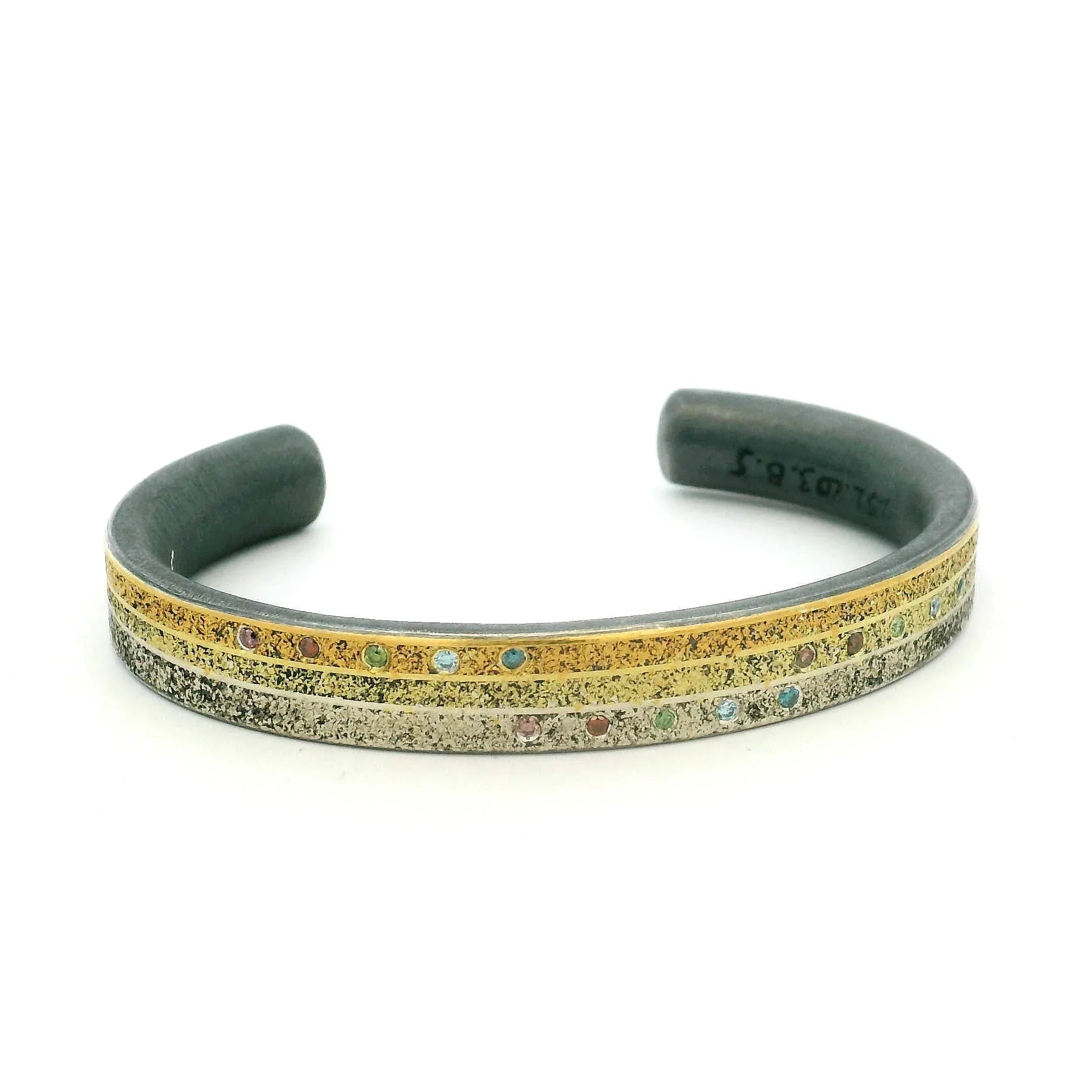 yellow gold, oxidized sterling silver colorful diamond cuff