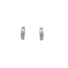 Pair of white gold hoop earrings with small stones on a white background