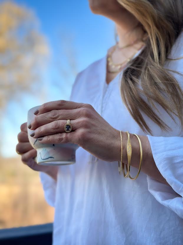 Yellow Gold Gray Spinel and Diamond Ring