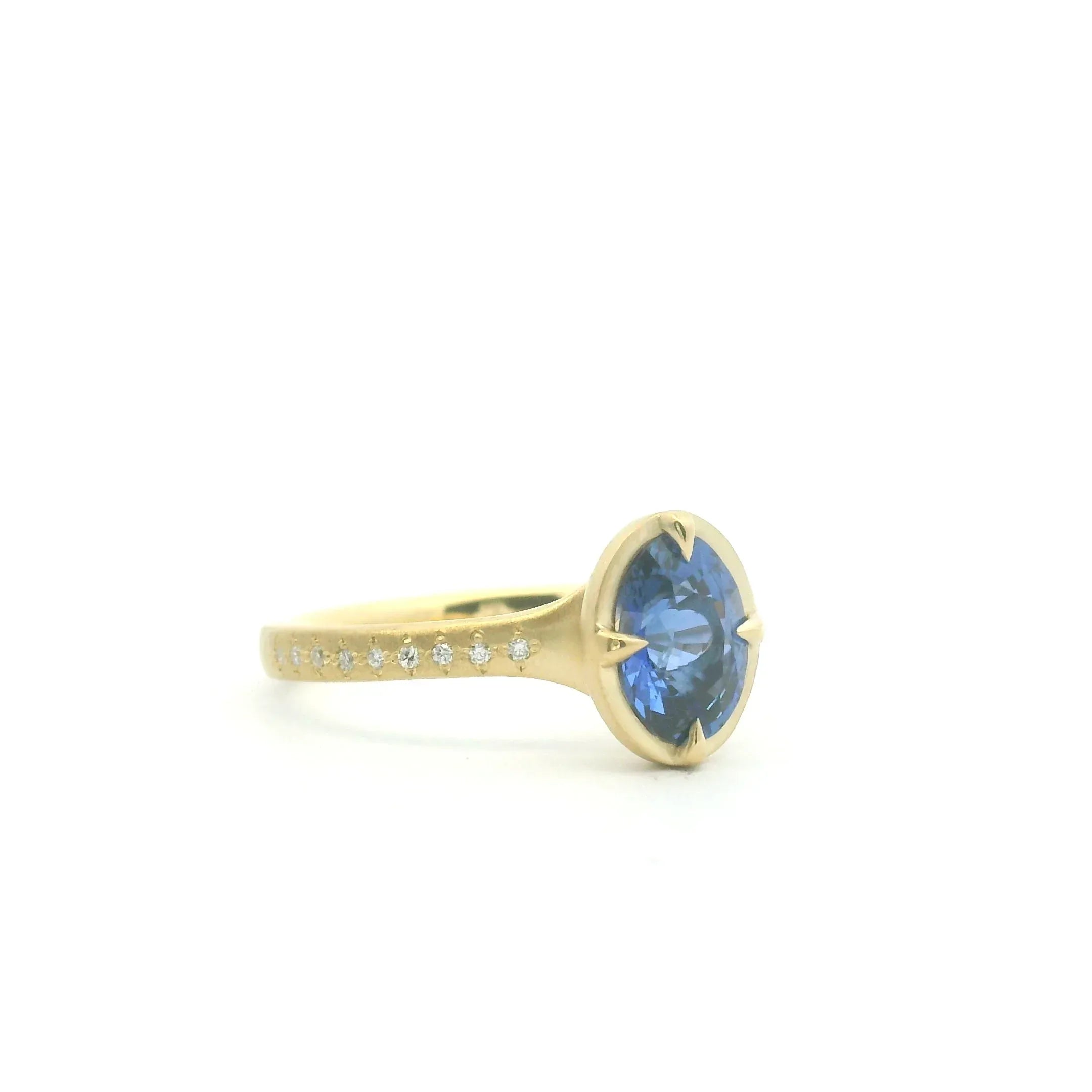 Yellow Gold and Blue Oval Sapphire Ring