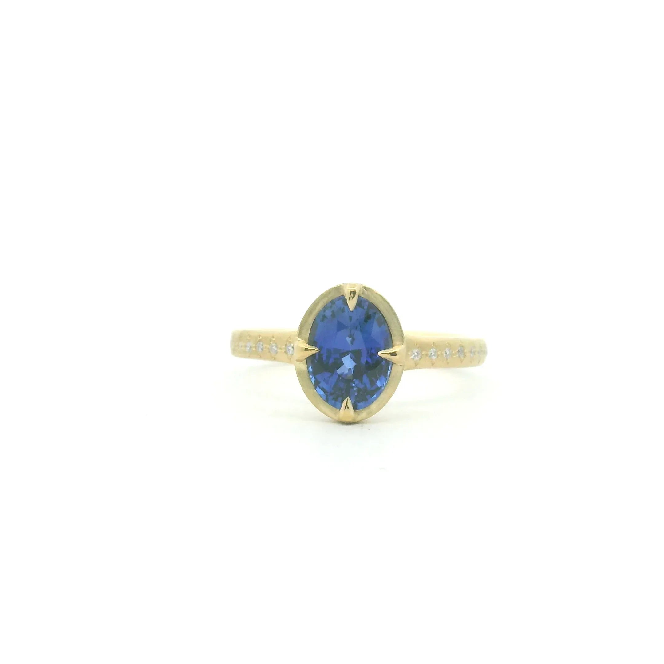 Yellow Gold and Blue Oval Sapphire Ring