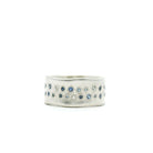Sterling Silver Wide Band With Aqua, Diamond and Sapphire