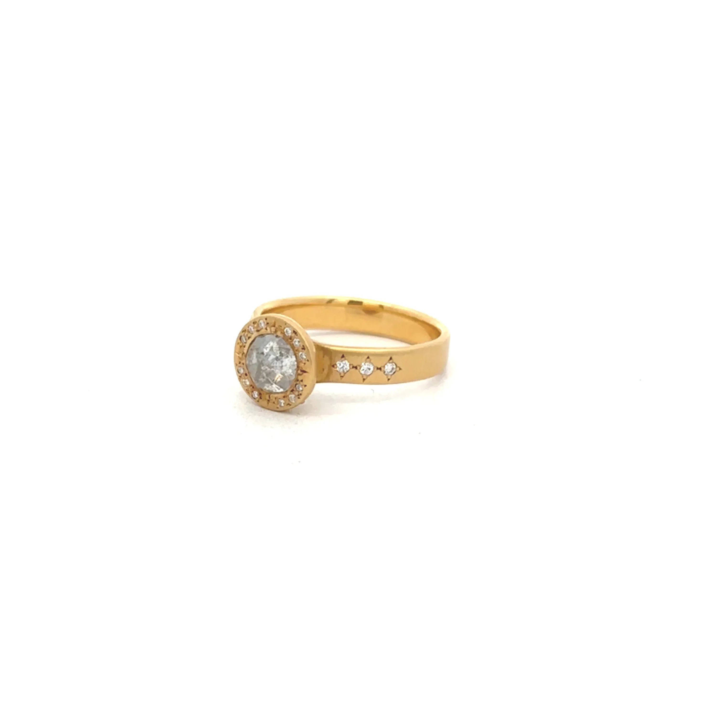 18 Karat Yellow Gold .86ct Salt and Pepper Diamond Ring