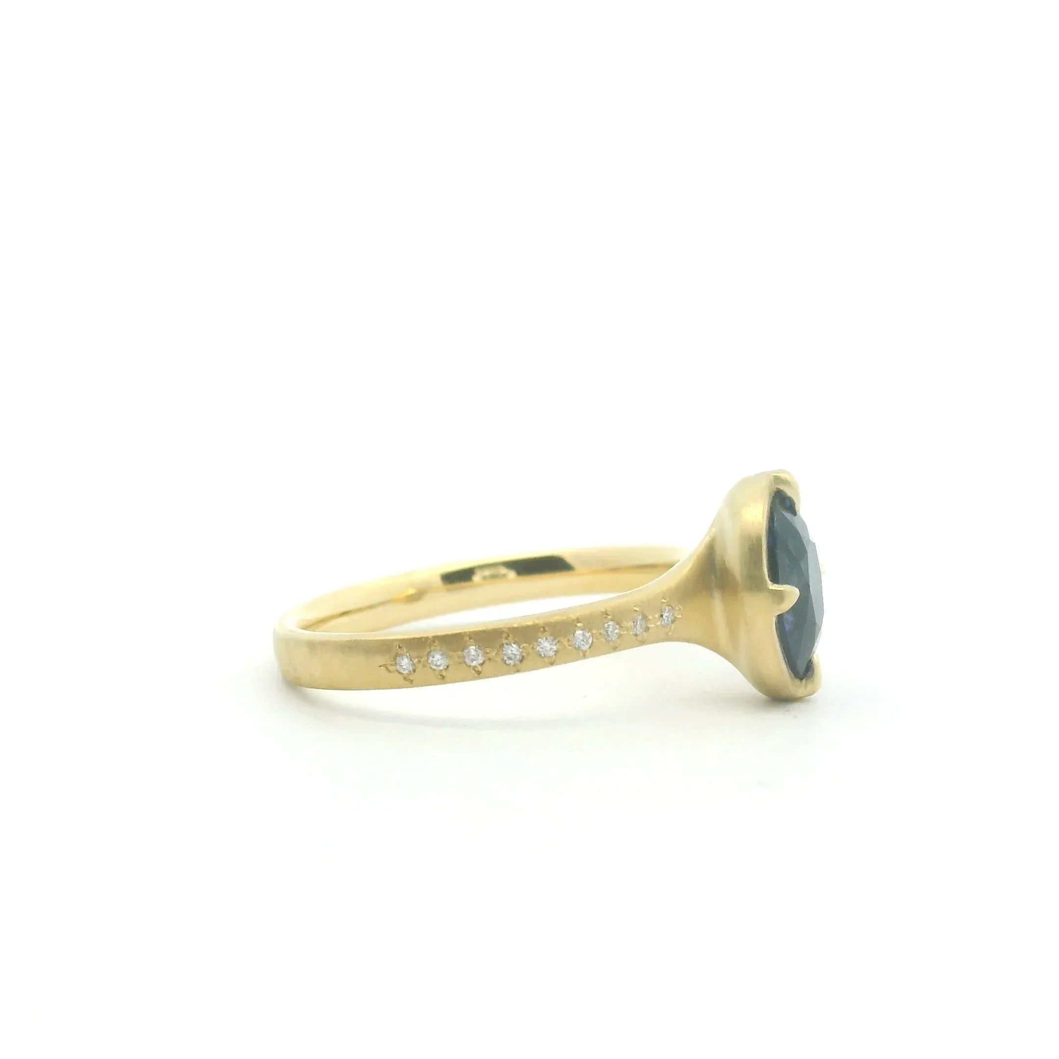 Yellow Gold and Blue Oval Sapphire Ring