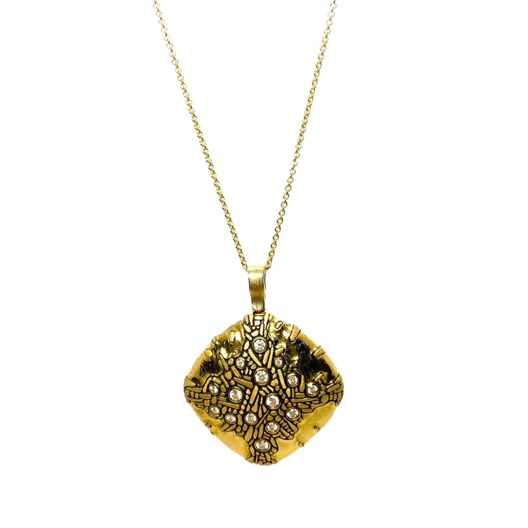 Yellow Gold and Diamond Cushion Pendant