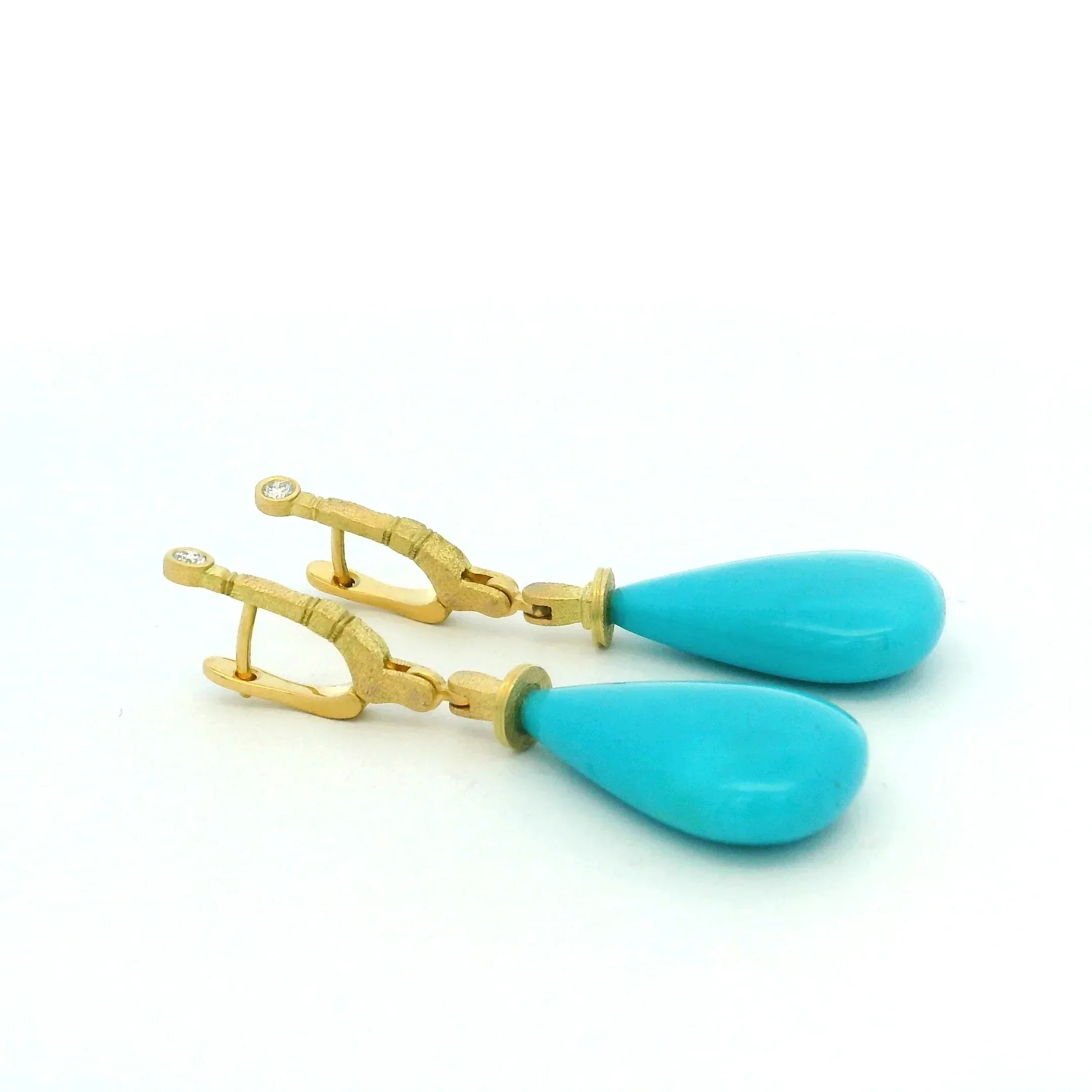 18 Karat Yellow Gold Turquoise "Sticks and Stones" Earrings