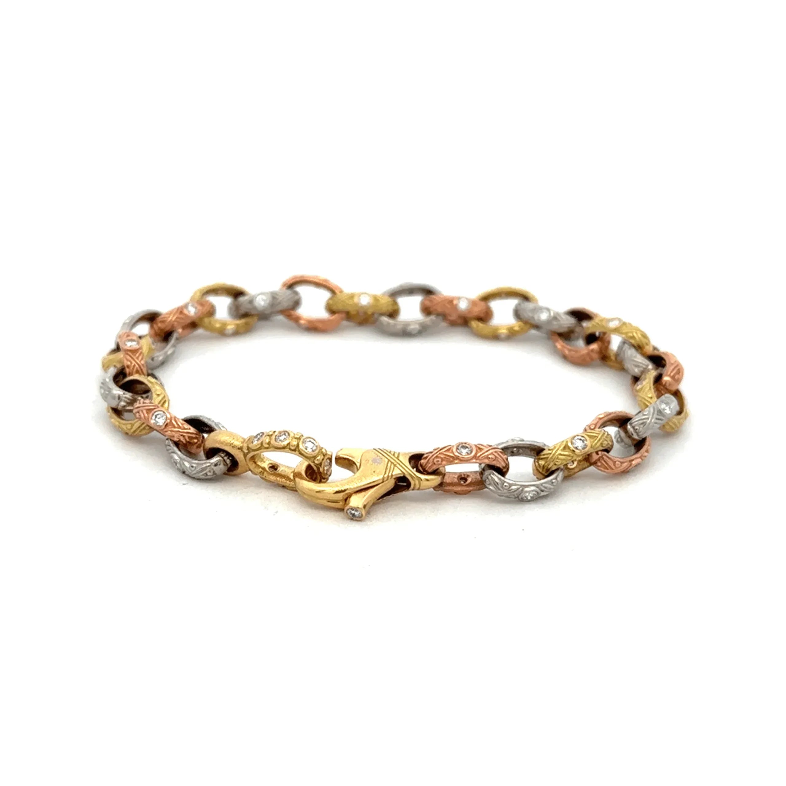 Yellow gold, Rose gold and Platinum Diamond Link Bracelet