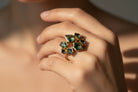 Geometric colored ring on women hand in 18K yellow gold
