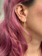 Curved Notched Yellow Gold and Diamond Earrings