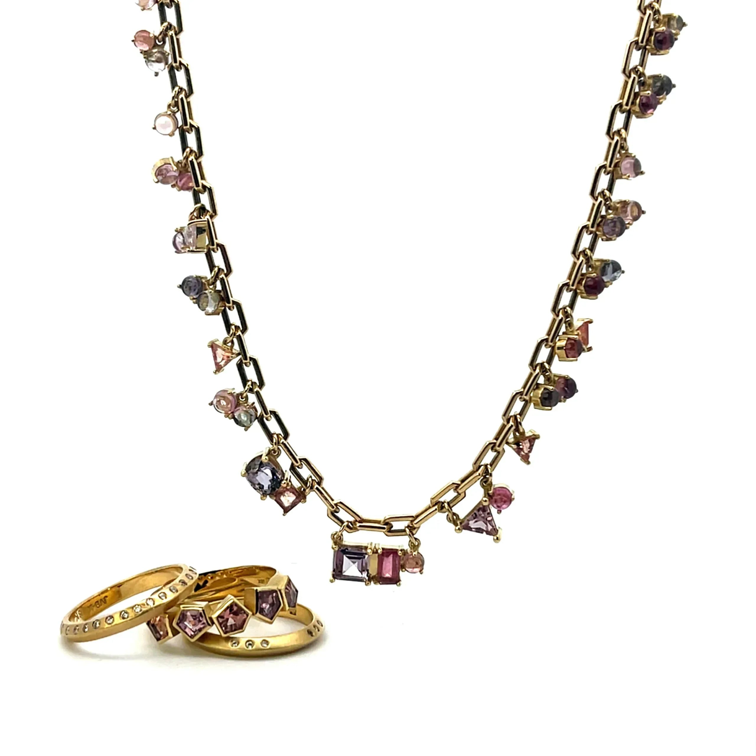 18 karat Yellow Gold and Gemstone Fringe Necklace