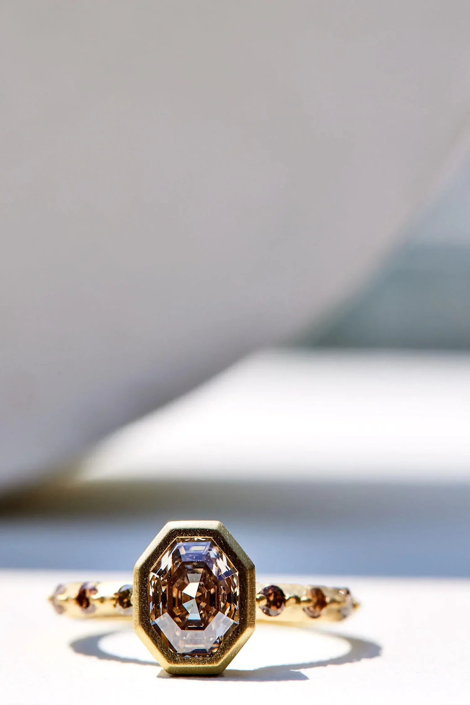 Step Cut Octagon Diamond and 18k Yellow Gold