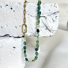 Blue Green Tourmaline and Yellow Gold Strand