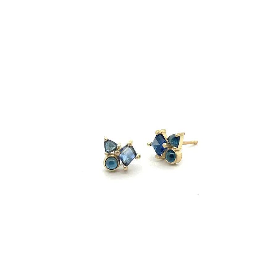 18 karat Yellow Gold and Sapphire Cluster Studs