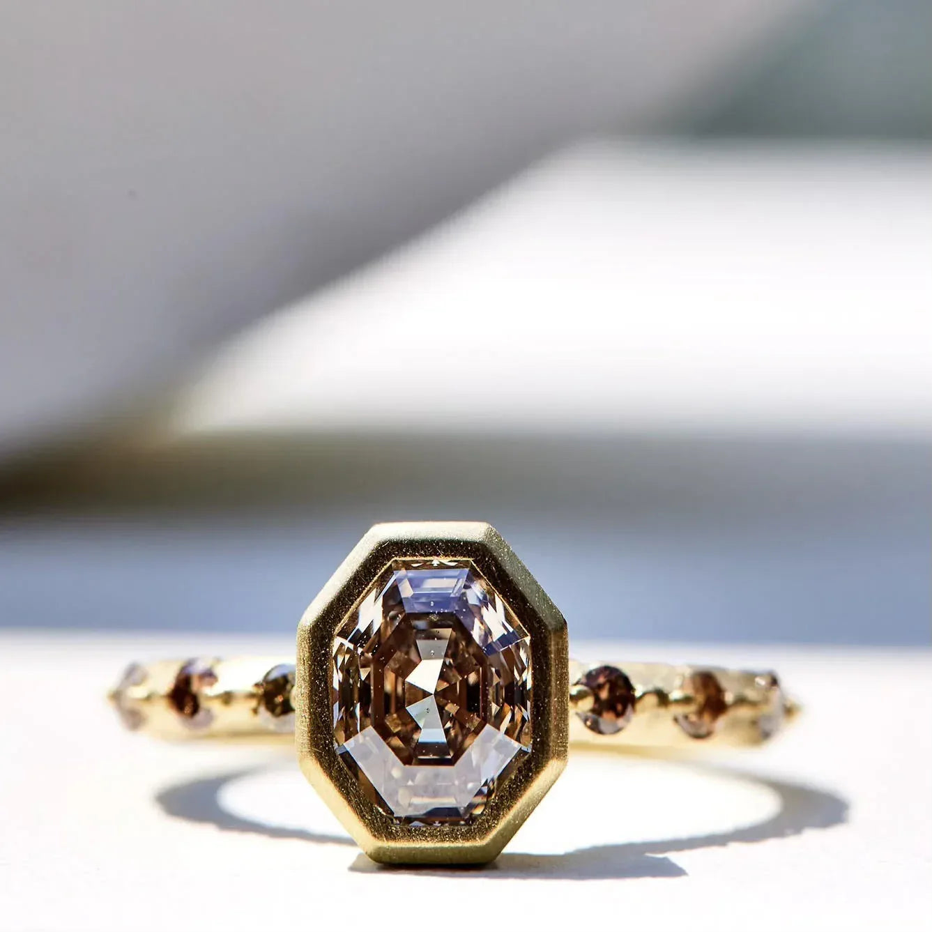 Step Cut Octagon Diamond and 18k Yellow Gold