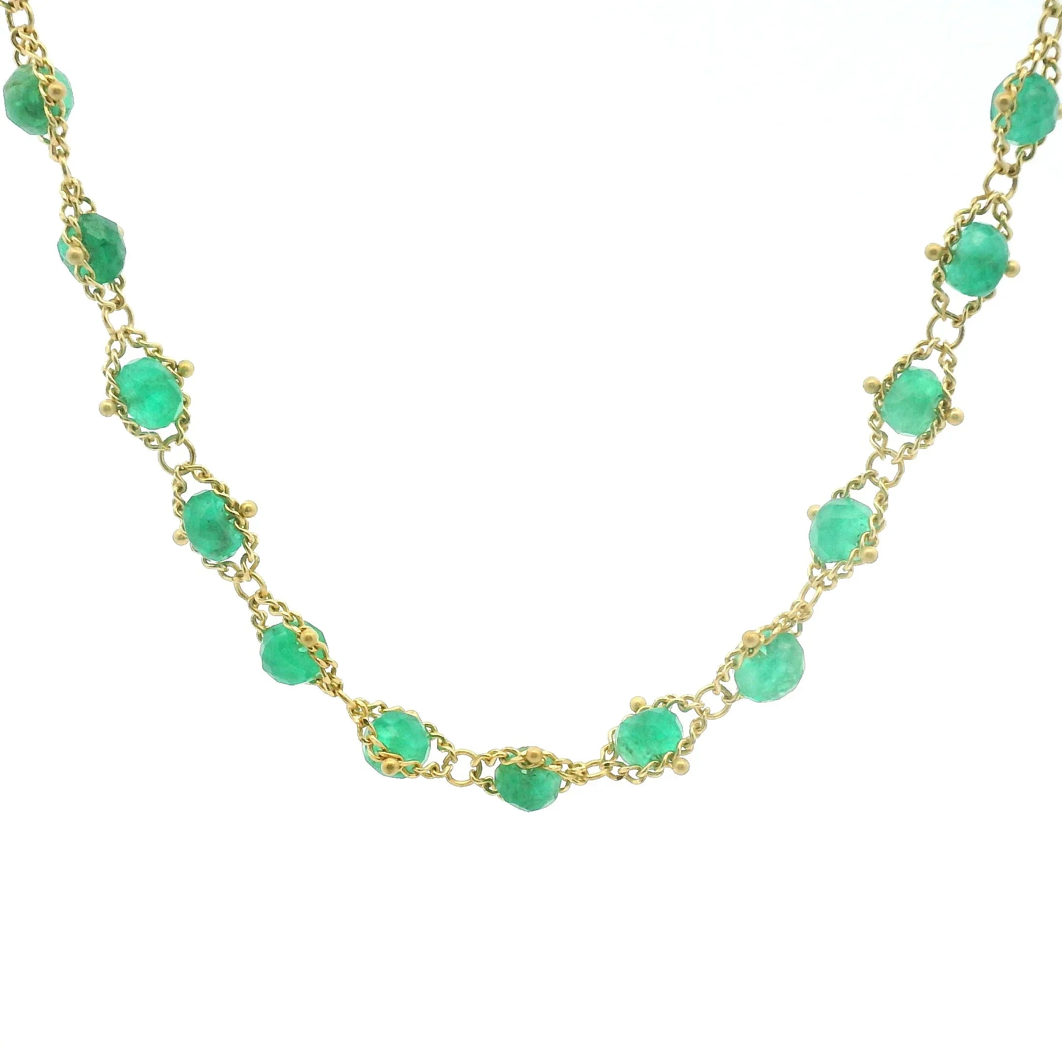 Yellow Gold and Emerald Textile Necklace