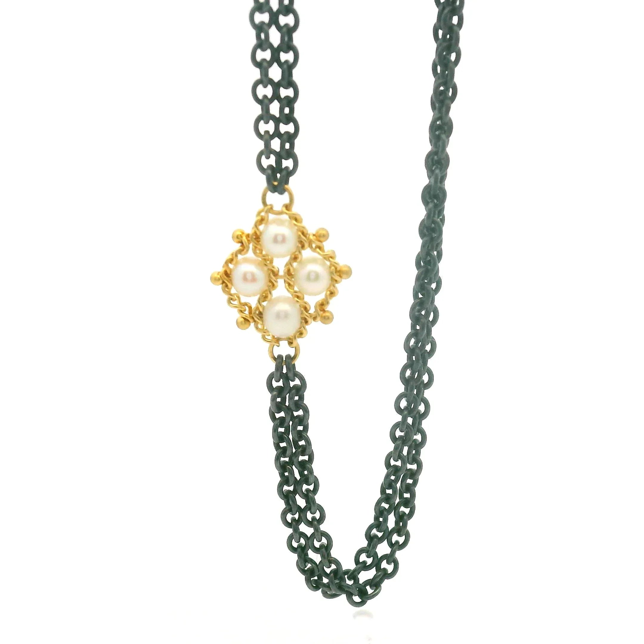 Oxidized silver pearl bracelet