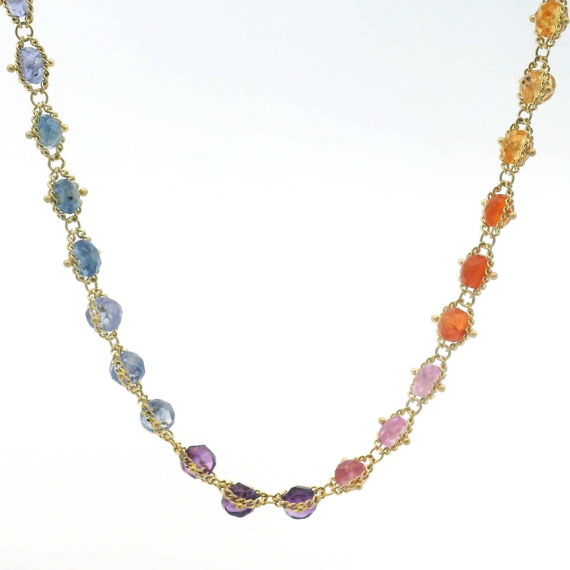 18 Karat Yellow Gold Multi Gemstone Necklace