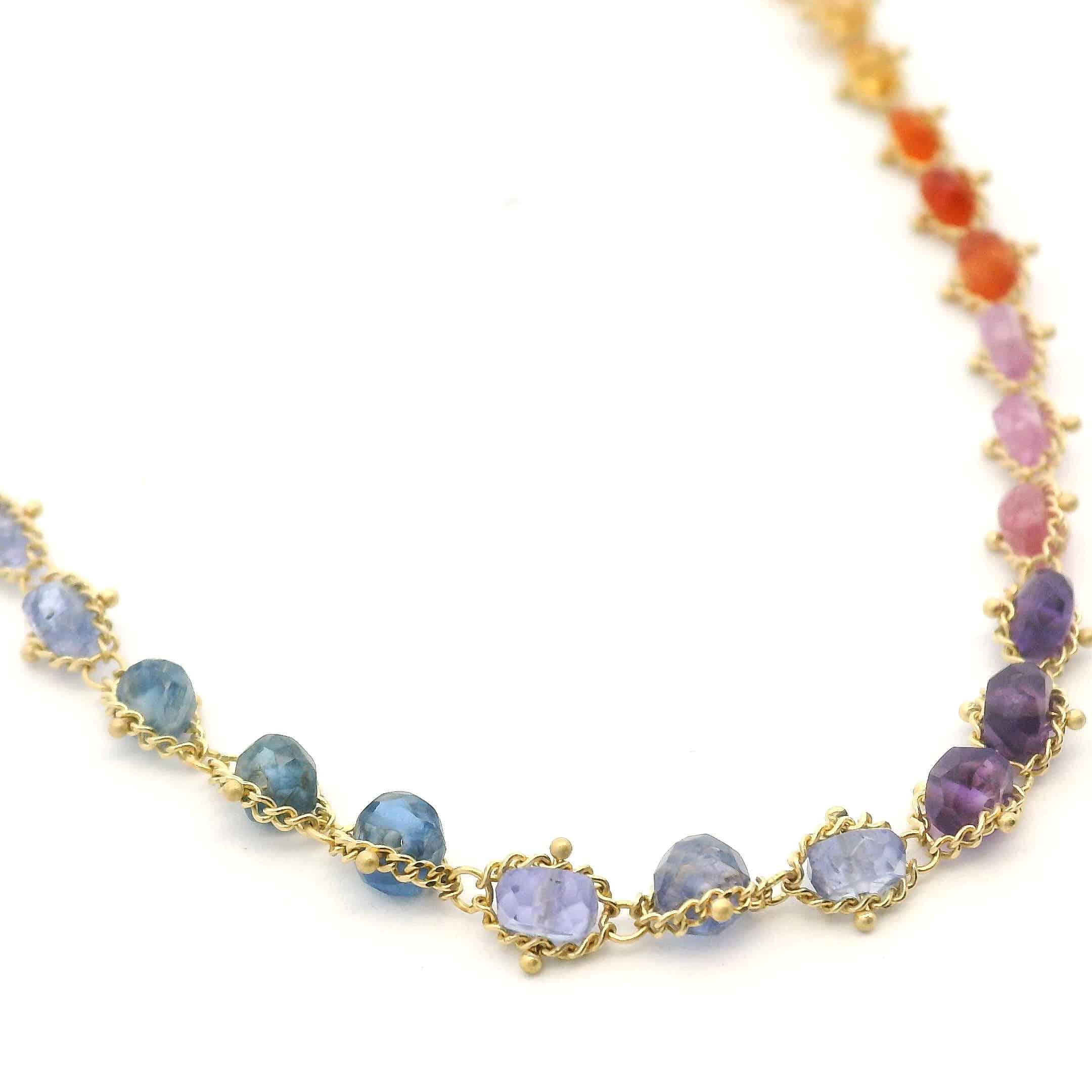 18 Karat Yellow Gold Multi Gemstone Necklace