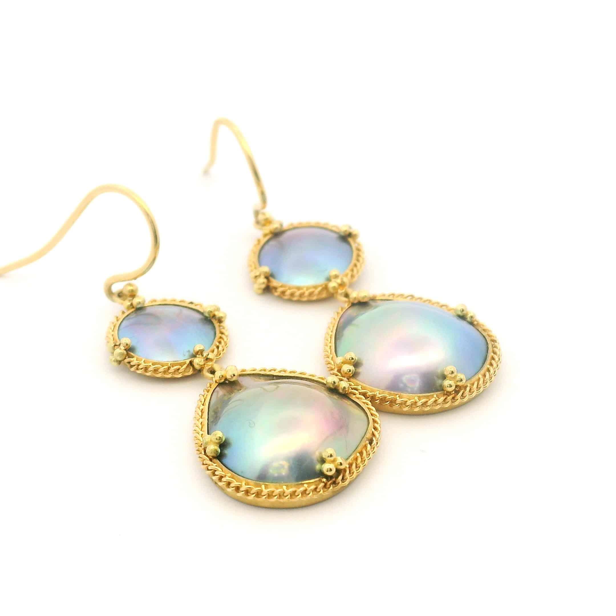 18 Karat Yellow Gold Mabe Pearl Earrings