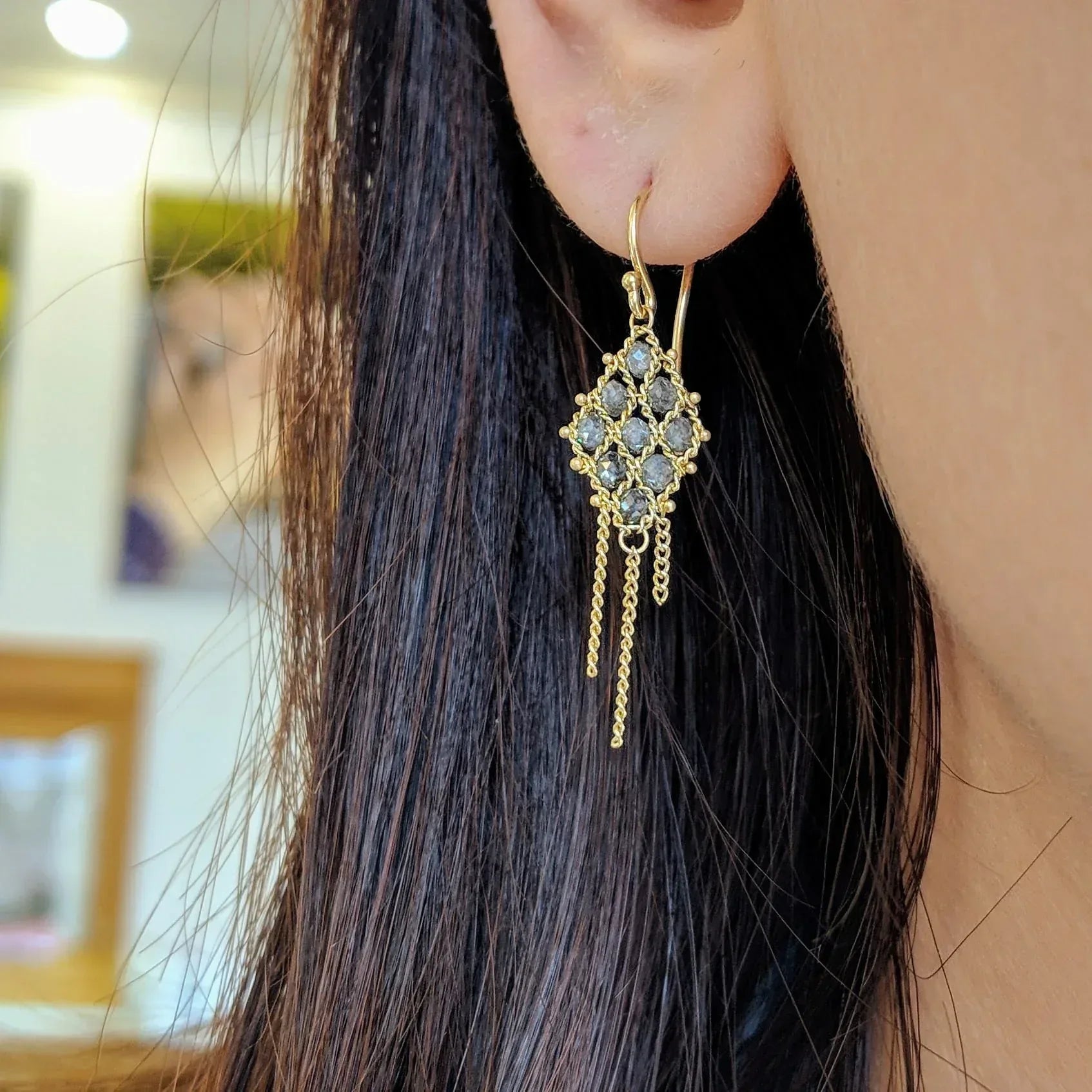 Champagne Diamond Kite Textile Earrings