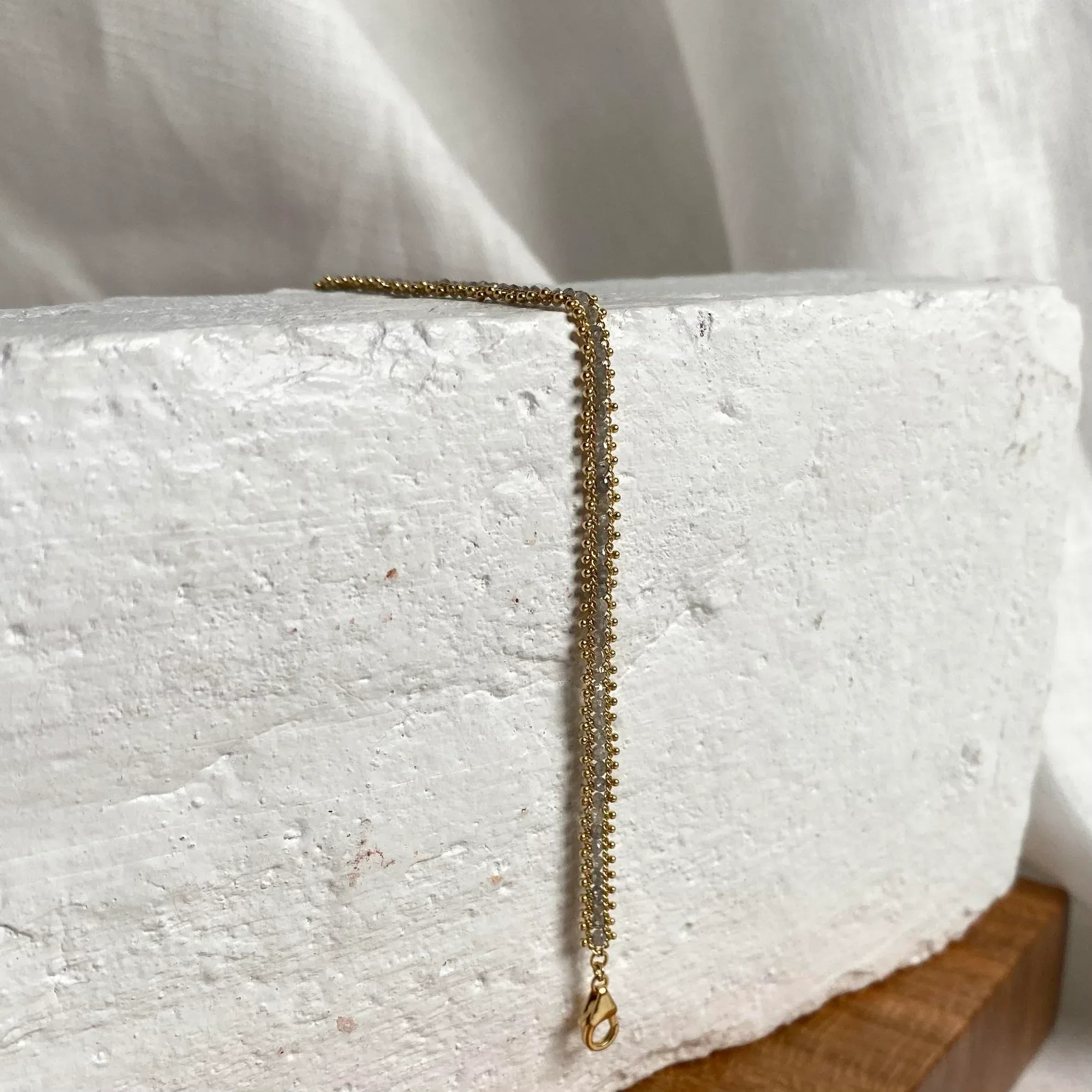 18 karat Yellow Gold and Silver Diamond Textile Line Bracelet