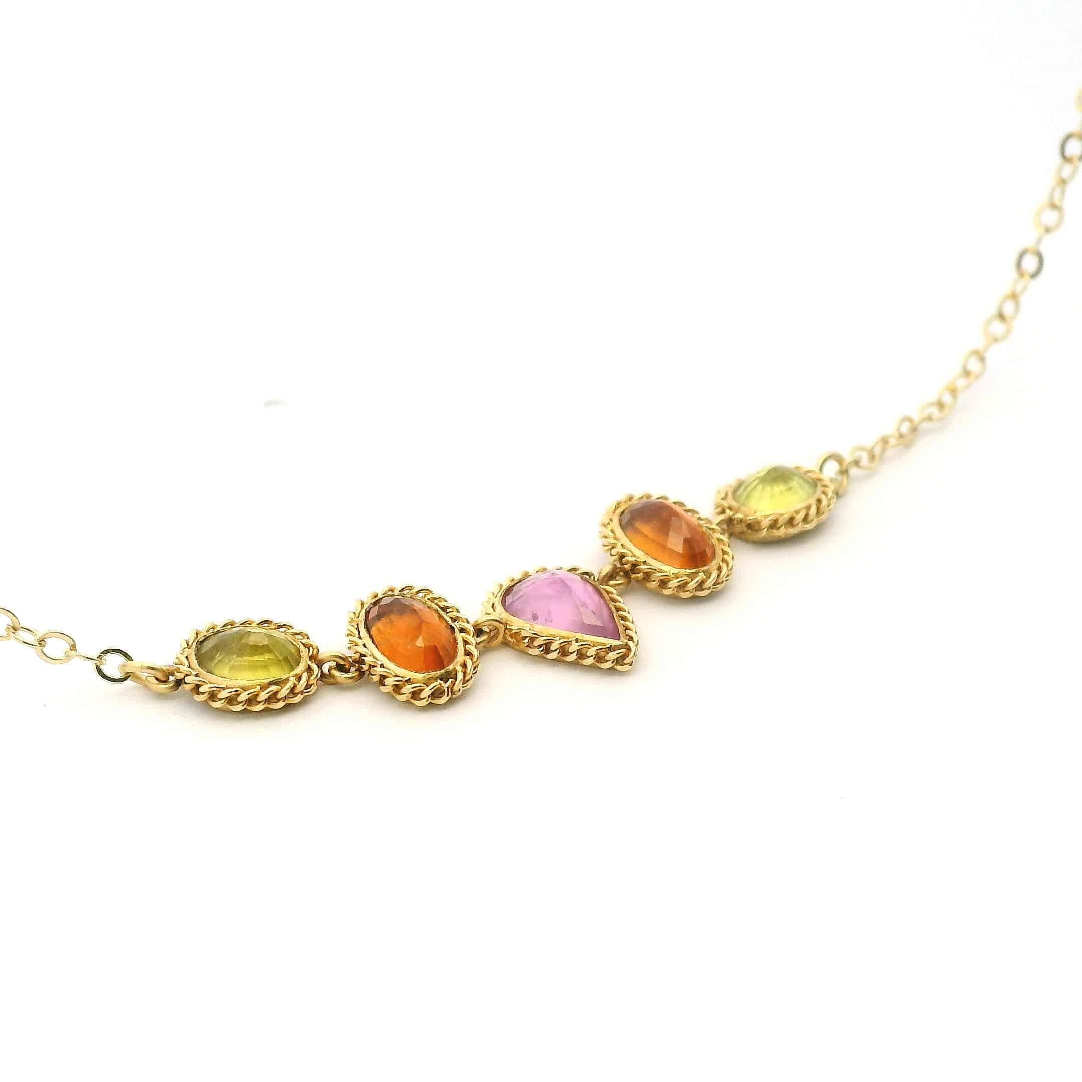 18 Karat Yellow Gold and Multi Color Sapphire Necklace