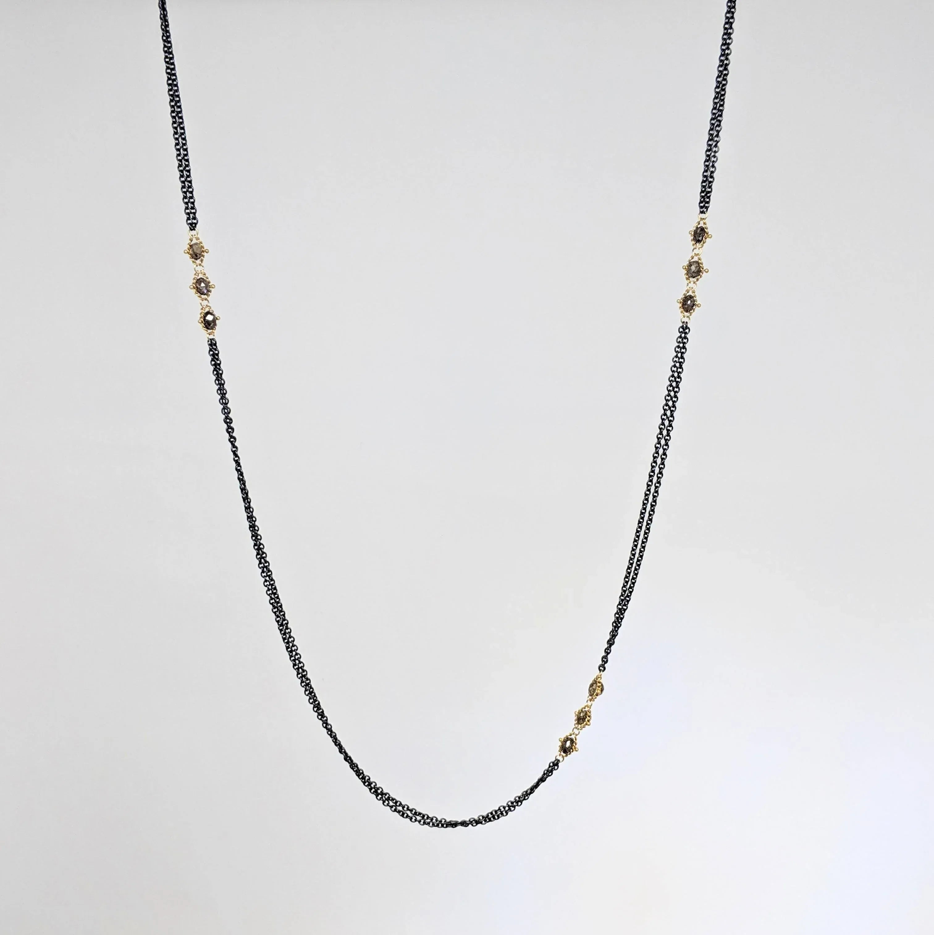 Triple Champagne Diamond Station Necklace