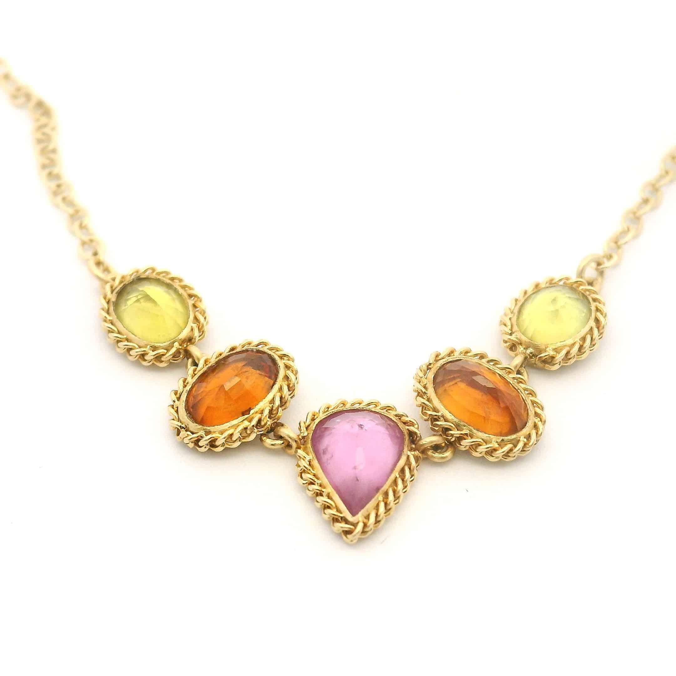 18 Karat Yellow Gold and Multi Color Sapphire Necklace
