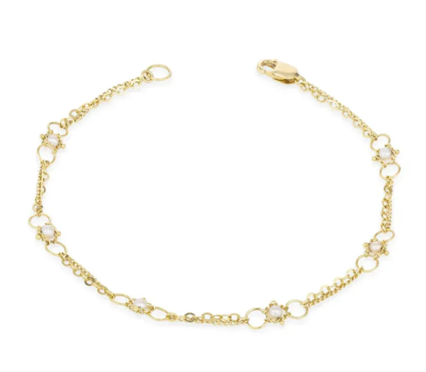 Yellow Gold Pearl Station Bracelet