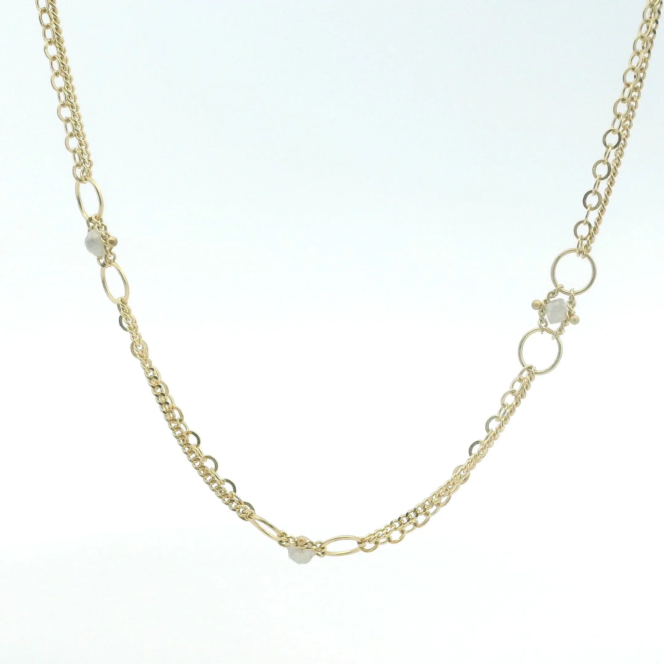 Yellow Gold and Silver Diamond Station Necklace