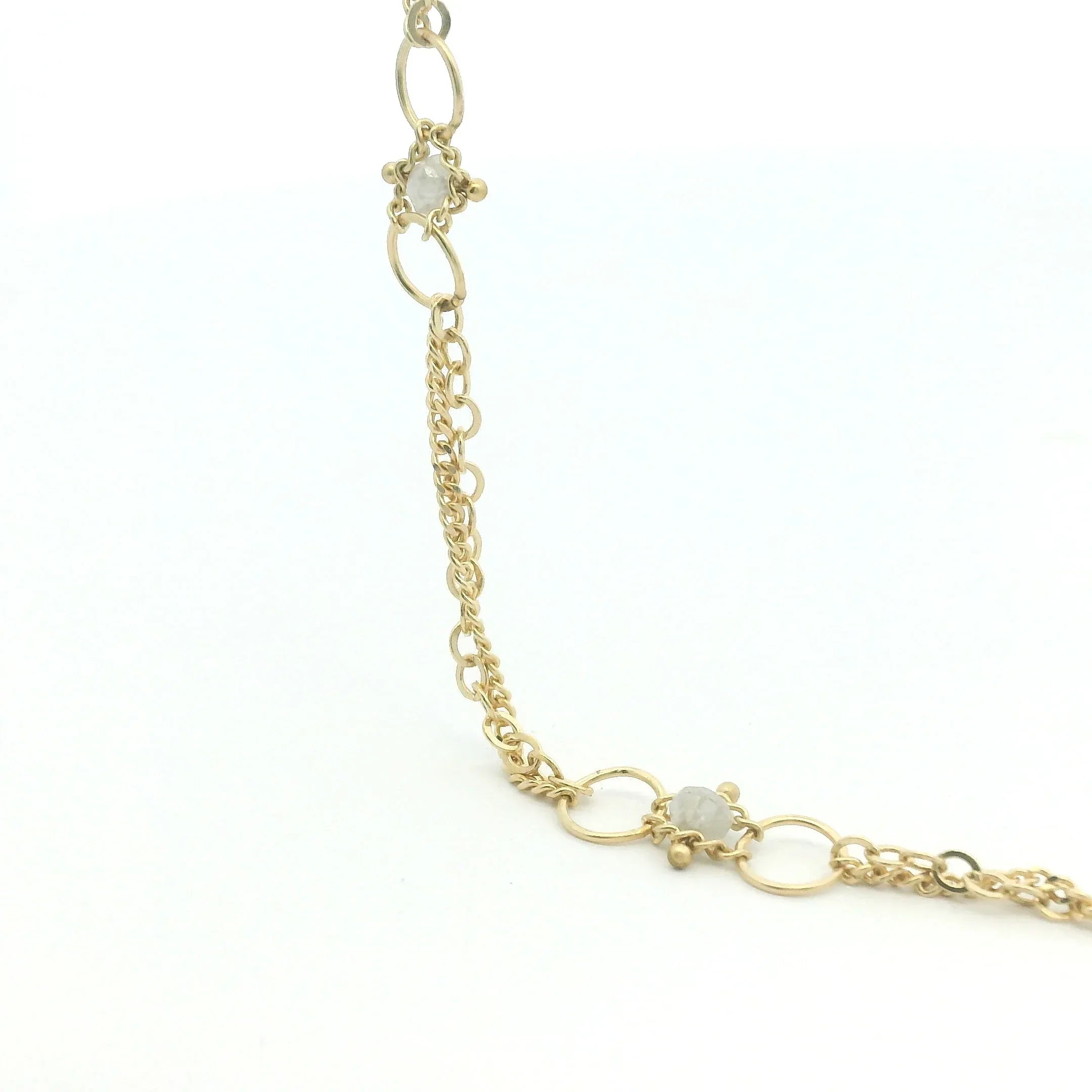 Yellow Gold and Silver Diamond Station Necklace