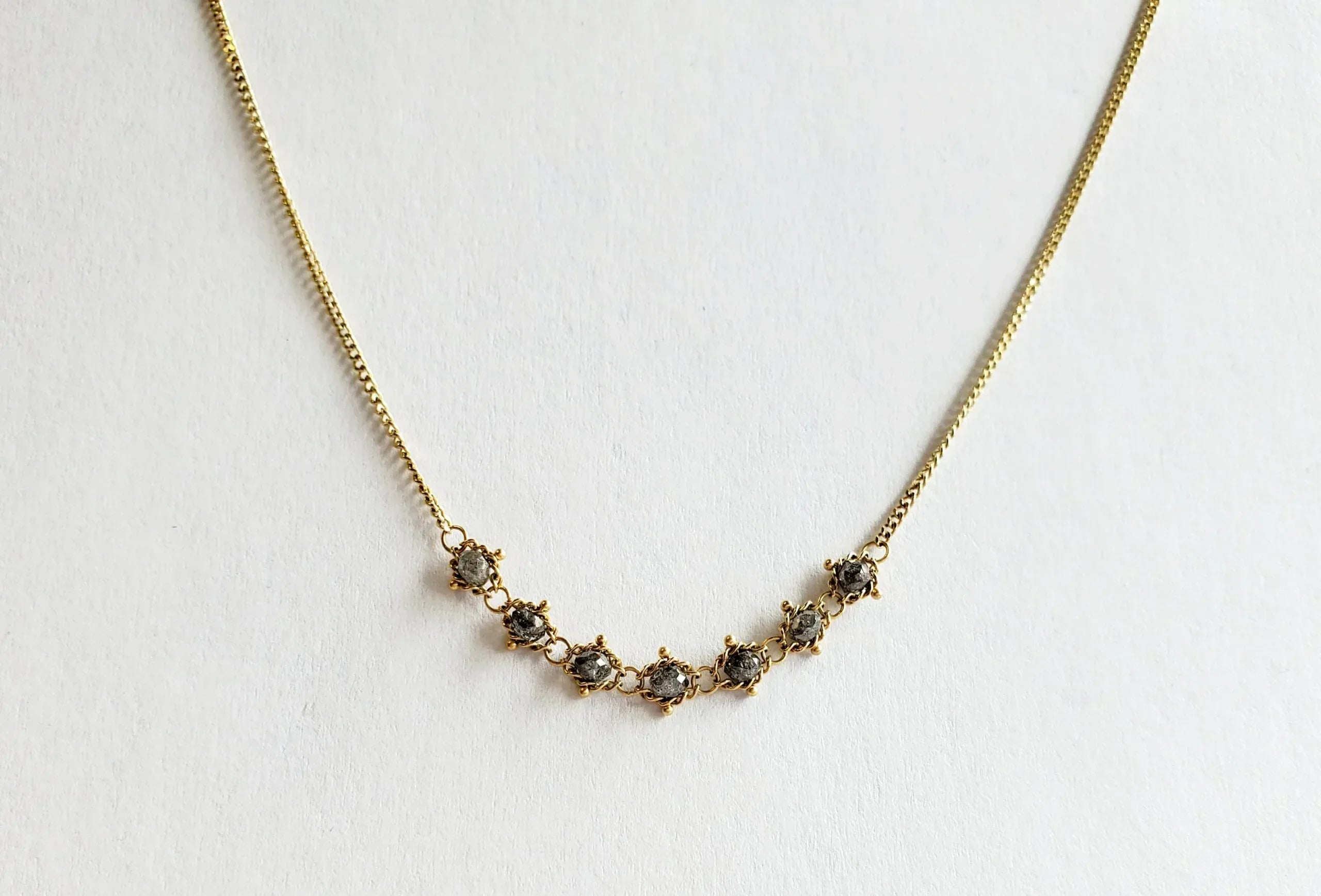 Grey Diamond Center Textile Necklace