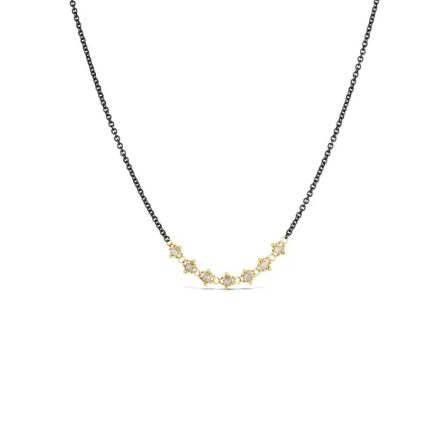 Oxidized Sterling and Gray Diamond Station Necklace